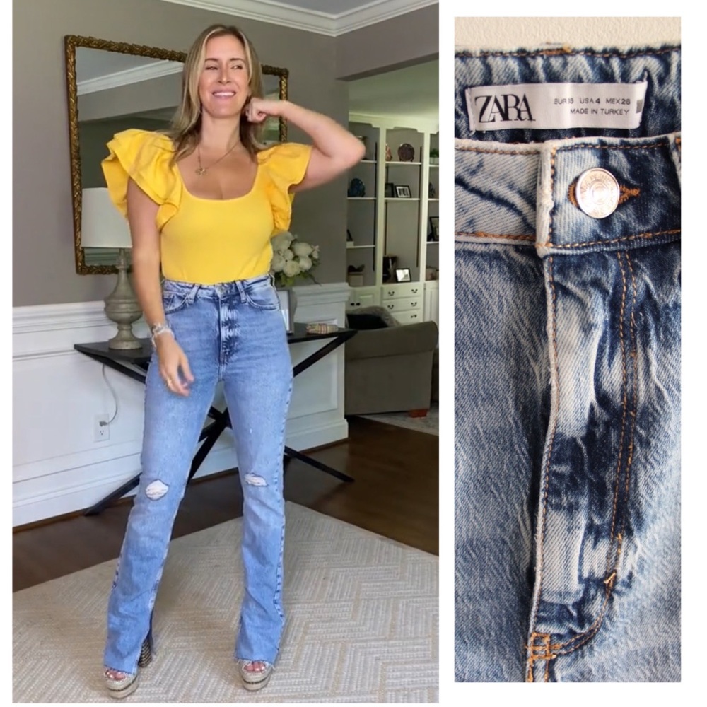 Zara Slim Flare Frayed Split Hem Jeans 4 Preowned